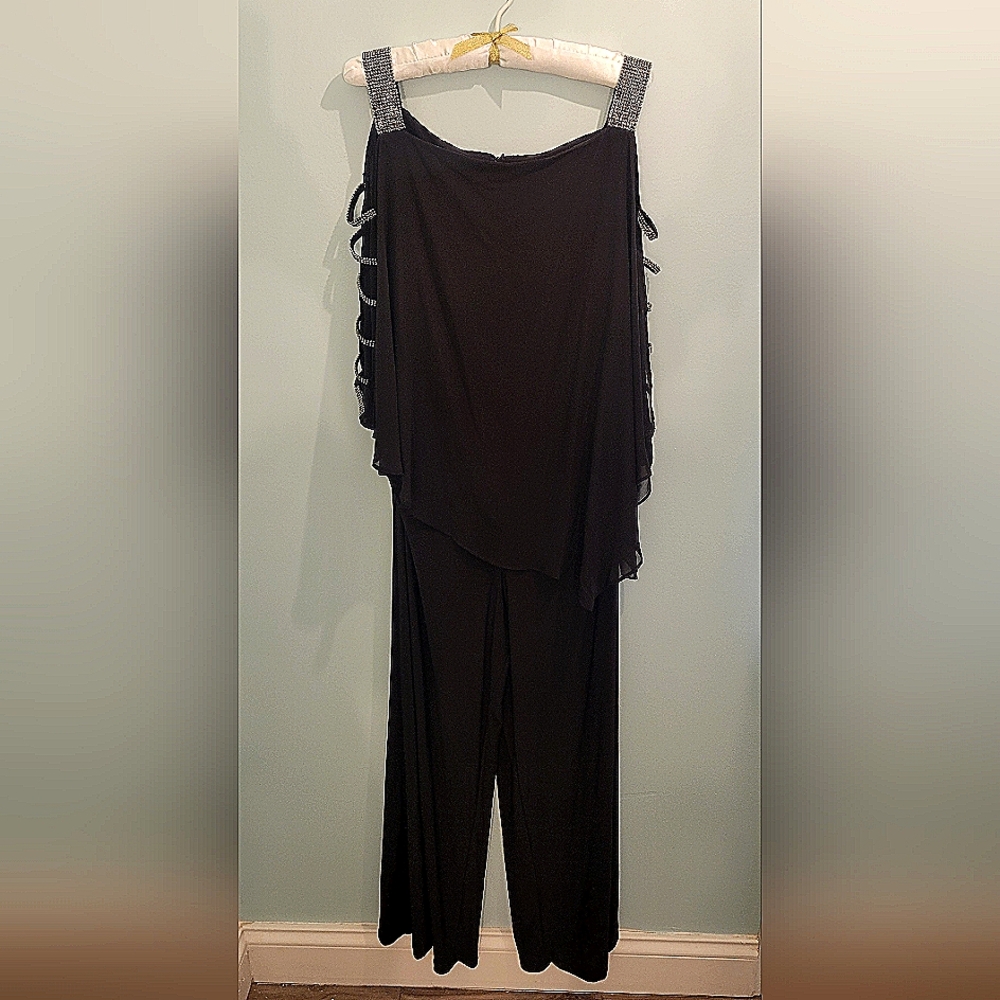 MSK XL Black Romper with Flowy Top and Rhinestone Accents